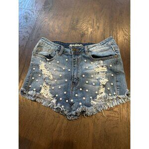 Machine‎ - pearl beaded distressed cutoff shorts Italian B13